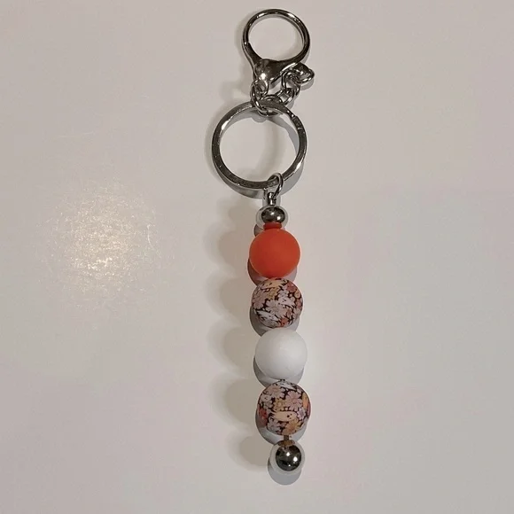 Halloween Orange and White Beaded Keychain / Bag Charm