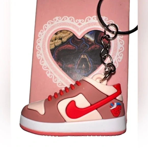 Strange Love 💗 ☠️ Nike Pink, White, & Red High Top Key Chain,Bag Charm w/Box