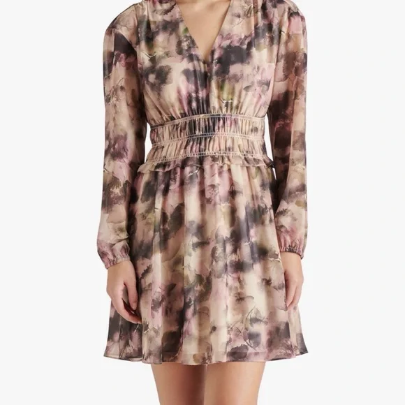 Steve Madden Fiora Long Sleeve Mini‎ Dress Pink/Brown- Autumn Mauve. NWT. Small