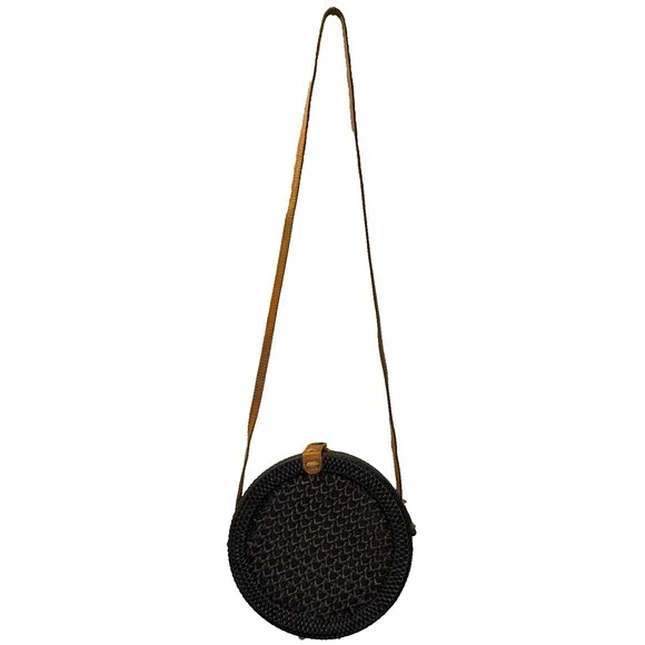 Rattan Round Crossbody Natural Texture Woven Straw Boho Coastal‎ Summer Purse