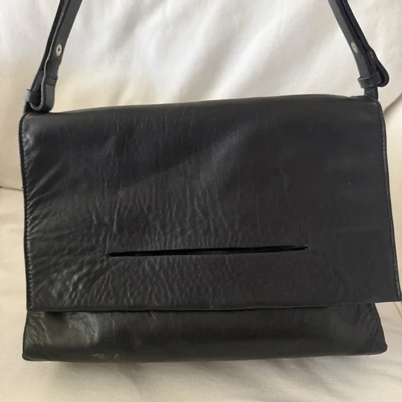 Zara Large Leather Rock Style Flap Shoulder Crossbody Bag Black Gold‎ Perfect