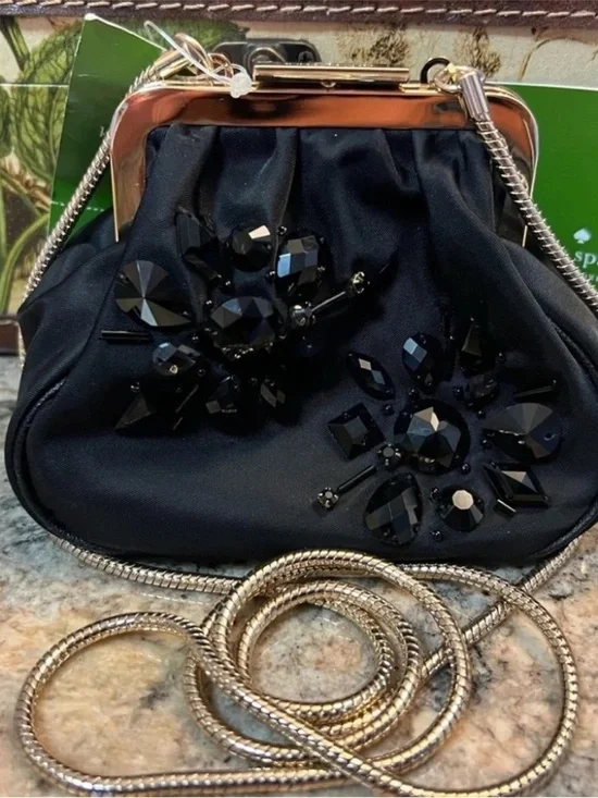 NWT! KATE SPADE ♠️ New York MAYLA Small Black Nylon Beaded Kiss Lock Evening Bag