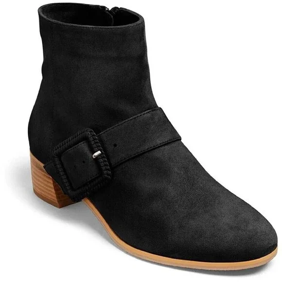 Jack Rogers Womens Black Suede Buckle Izzie Block Heel Ankle Booties‎ 5 M