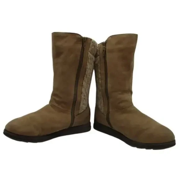 Muk Luks Size 10 Round Toe Tan Mid Calf Lined Comfort Boots Taupe Brown