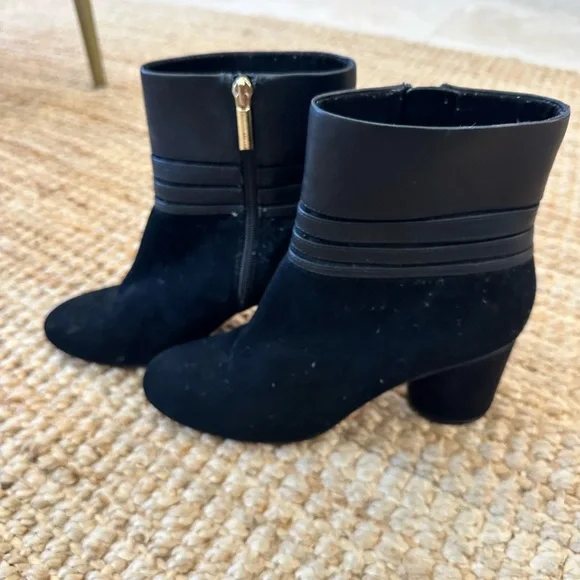 KARL LAGERFELD FRIEDA ANKLE BOOT IN SUEDE AND LEATHER BLACK SIZE 8.5
