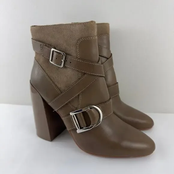 Vince Camuto Erillie Buckle Block‎ Heel Bootie Ankle Boot in Wild Mushroom W-7