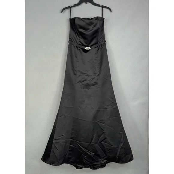 Jessica McClintock Gown Womens 6 Black Solid Strapless Rhinestone Formal Classic