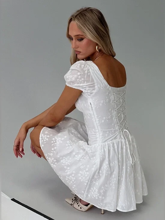 NEW Princess Polly Lethia White Corset Mini Dress Puff Sleeve Graduation, Bridal