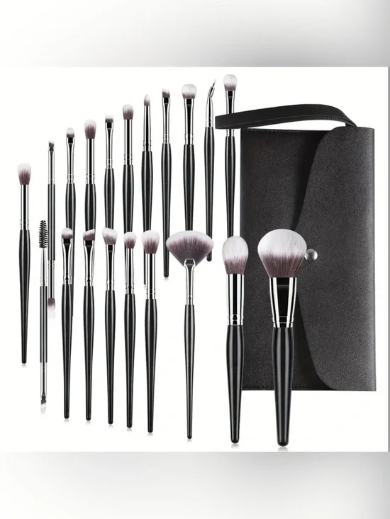 20-Piece Black Makeup Brush Set with Carry Case