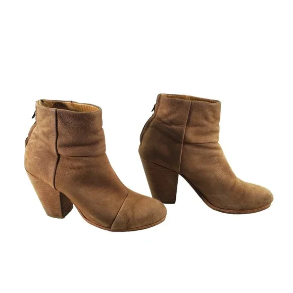 EU 40 US 10 Rag & Bone Matte Pebble Grain Tan Sand Camel Zip Bootie Newbury