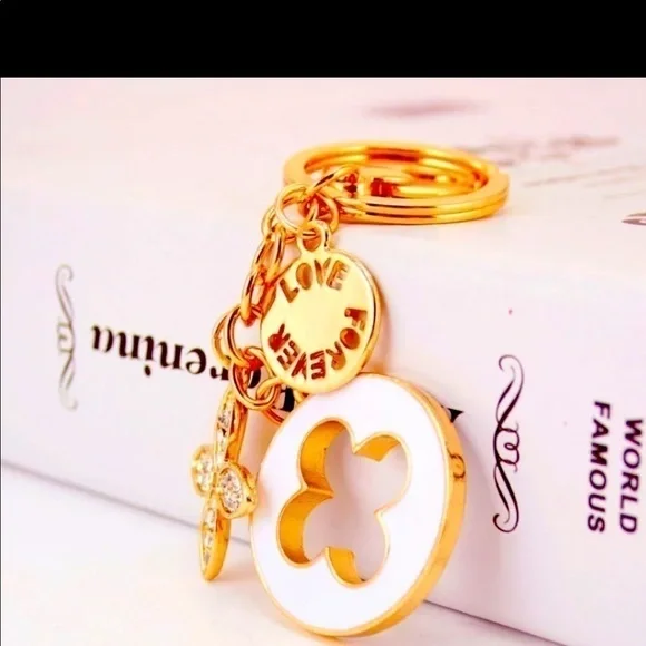 Designer Inspired Purse Charm/key Chain White&Gold