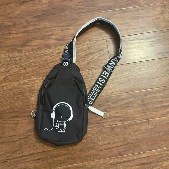 Black‎ Sling Bag with Graphic Design