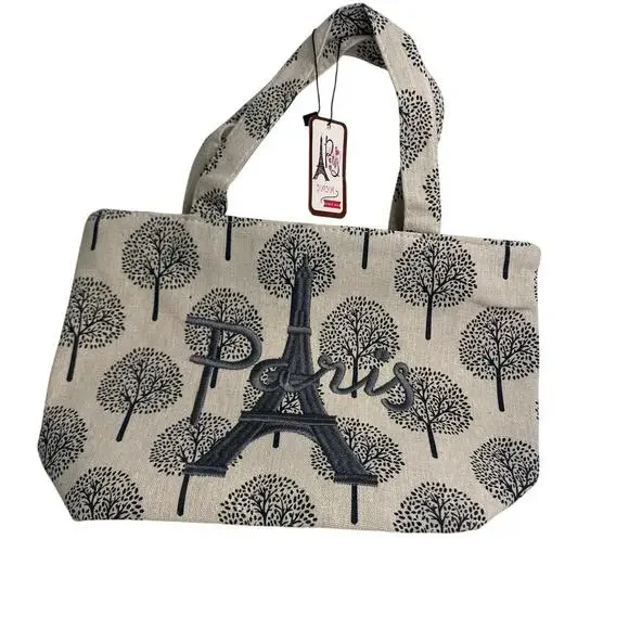 New Paris Canvas Handbag Purse Blue White Eiffel Tower Preppy