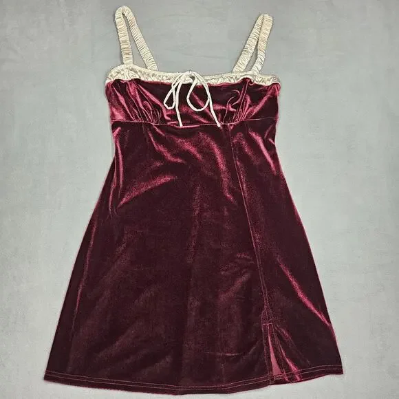 Lulus Velvet Dress Womens XS Burgundy Satin Mini Fairy Whimsical Goth Babydoll