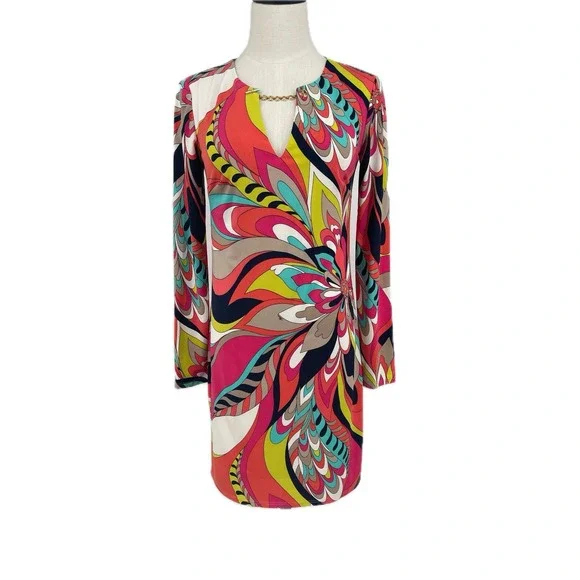 Trina Turk Multi Color Geometric Sheath Cocktail Dress Size 0 XS