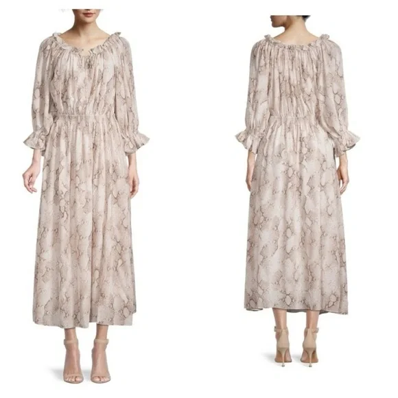 ELIE TAHARI Snakeskin-Print Silk 100% Maxi Dress size S New with tag