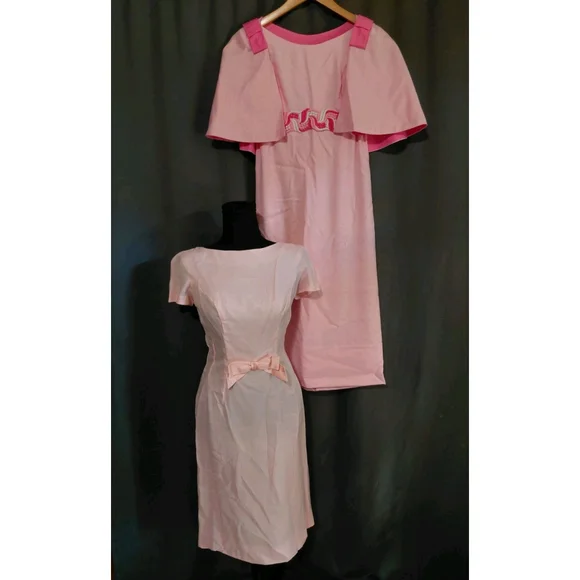 Vintage 1950s Union Made Pink Bow Cape Dress Bundle Size X-Small/Small Waist 26