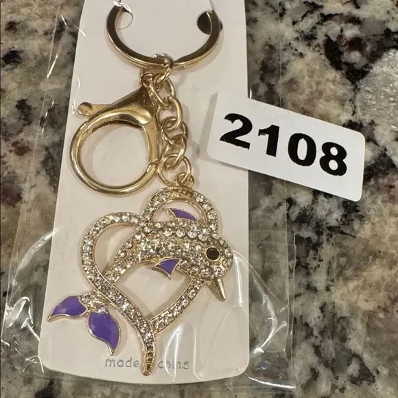 2108 Rhinestone Dolphin Key Ring, Bag Charm