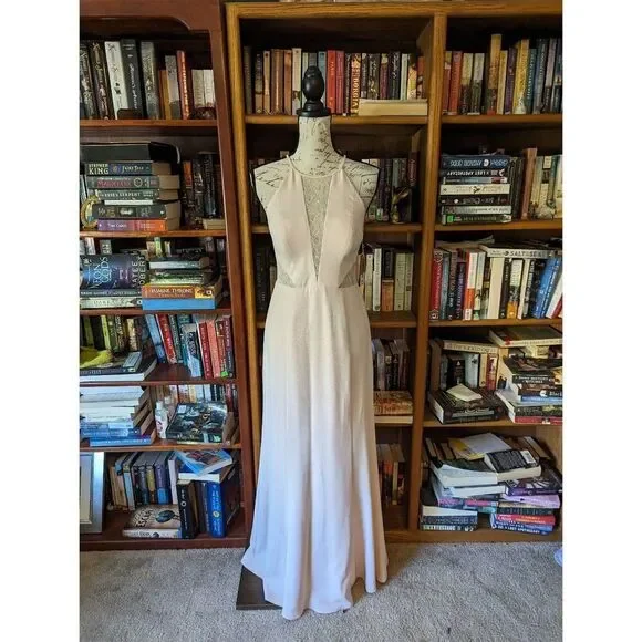 Aiden Mattox blush pink mermaid style maxi gown with lace inserts sz 6 nwt