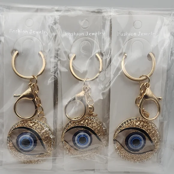 Gold and Blue Evil Eye Keychain