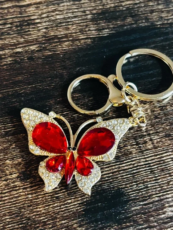 Red Crystal Rhinestone Butterfly Keychain