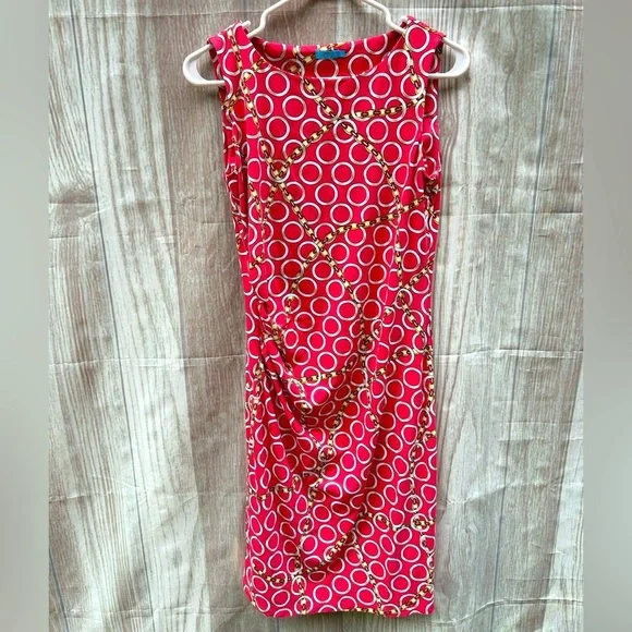 J McLaughlin size S faux wrap stretch dress nautical scarf chain link print