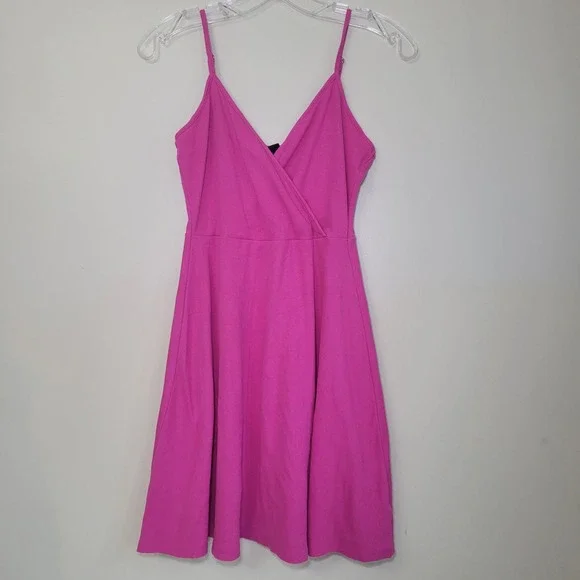 Wild Fable Hot Pink Ribbed Surplice Mini Dress Womens Medium Adjustable Straps