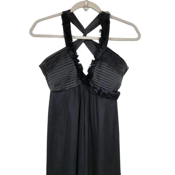 Max & Cleo Black 100% Silk Chiffon Floral 3D Rosettes Maxi Dress Women's Size 2