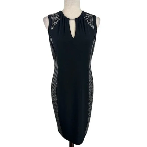 Joseph Ribkoff Black Sleeveless Studded Sheath Dress Keyhole Neckline Size 10