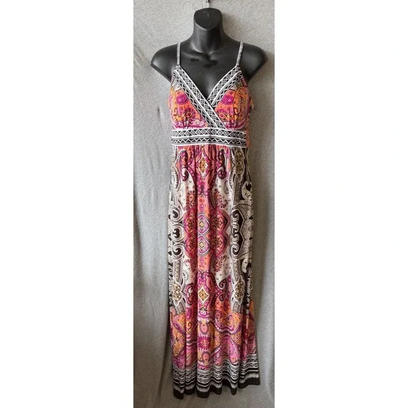 Christopher & Banks Paisley Maxi Dress Pink Orange Festival Eclectic Boho Medium
