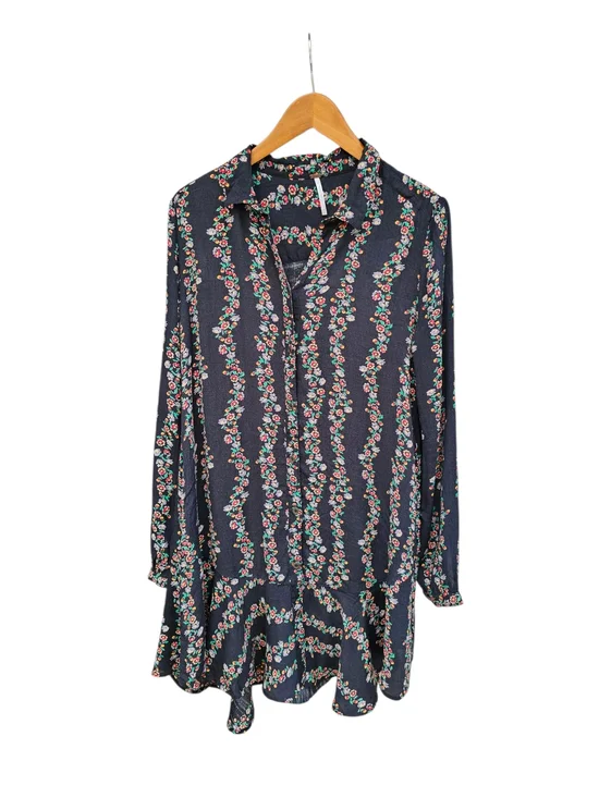 Free People Dark Romance Black Floral Stripe Shirt Dress Size M
