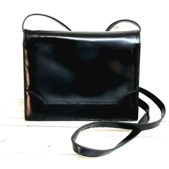 CRISTIAN Italy BLACK SMOOTH GENUINE LEATHER FLAP SHOULDER BAG CROSSBODY CLUTCH