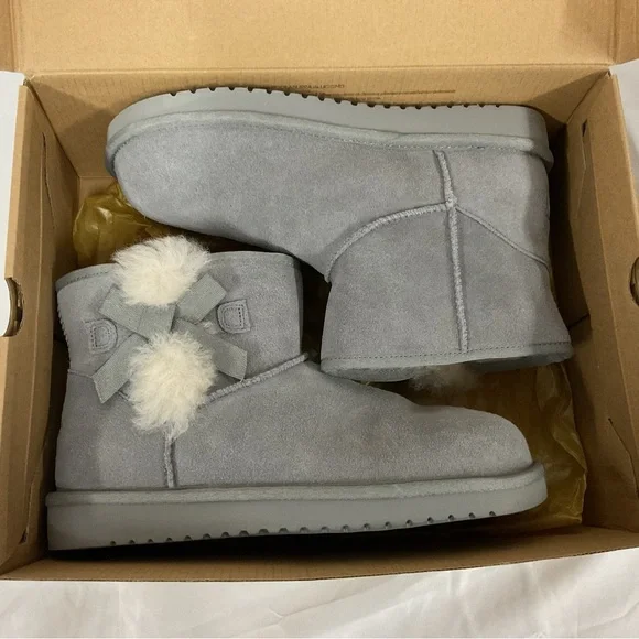 NWB Koolaburra Gray Ankle Boots with Pom Poms