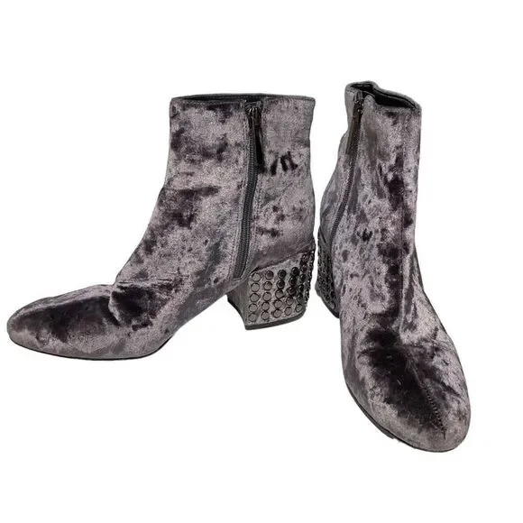 Kendall & Kylie‎ Velvet Gray Studded Heel Ankle Boot Zip Women’s 7-1/2M EUC