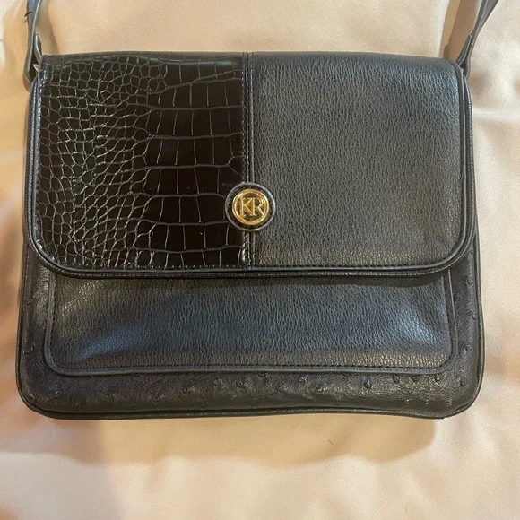 Kim Rogers Black Crossbody Bag with Adjustable Strap and Gold Detail,‎ OS