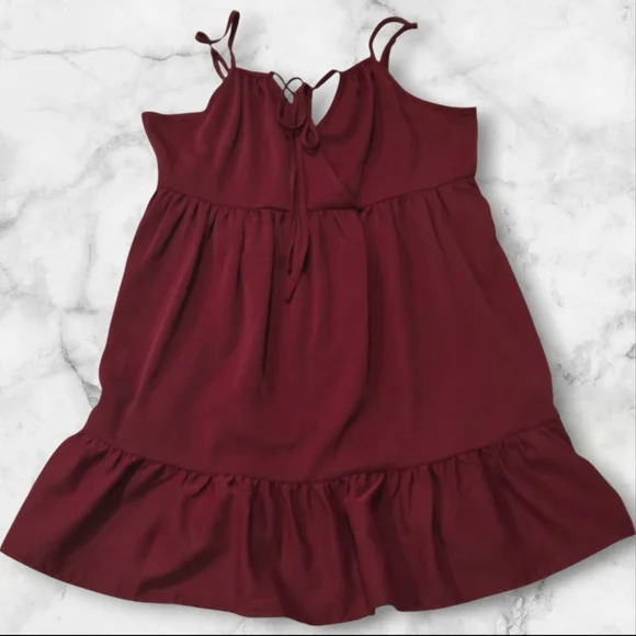 SHEIN Sleeveless Spaghetti Strap Wine Red Dress Size OXL- A33