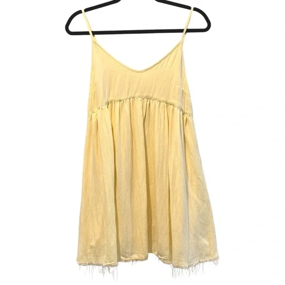 Cloud‎ Ten Babydoll Mini Dress Frayed Hem Linen Blend Summer Yellow Size Medium