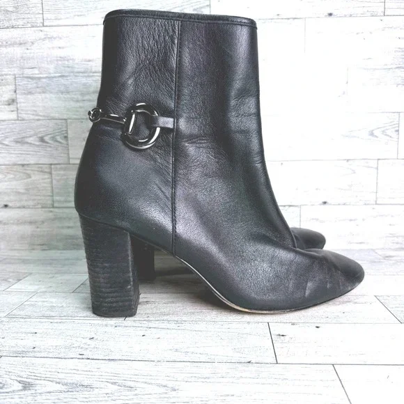 Talbots Bit Detail Ankle Boots Womens 8.5M‎ Black Leather Block Heel Zip GOOD