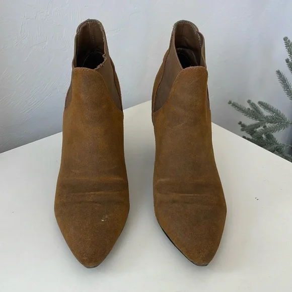 Crown Vintage Pointed Toe Heeled Booties - Cognac Brown