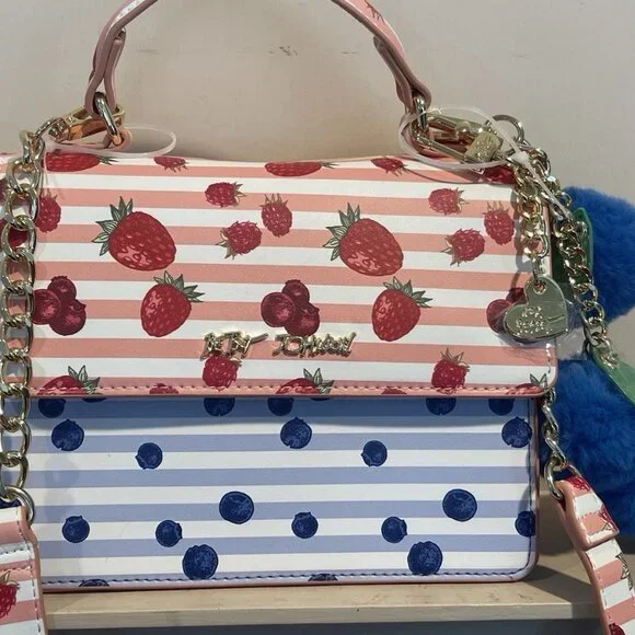 Betsey Johnson XOX Strawberries and Blueberries Crossbody With Bag Charm NWT