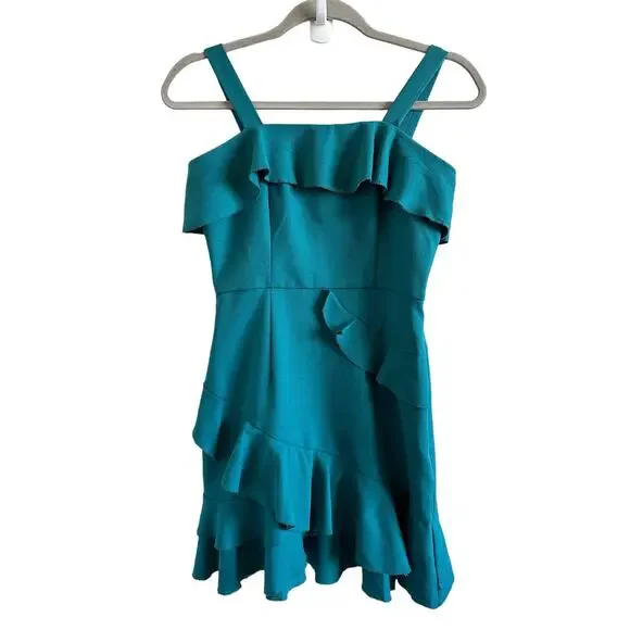 Morgan Claire Women's Small Blue Sleeveless Ruffle Zip Up Mini Dress