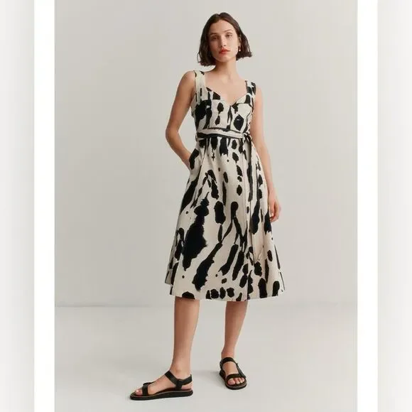 Stine Goya Gina‎ Dress Estimated Size Medium Tie Dye Day Midi Dress Beige Black