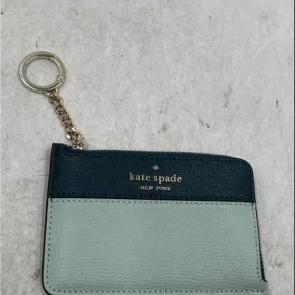 kate spade Two-Tone Dark Green and Mint Zip Card Case Keyring