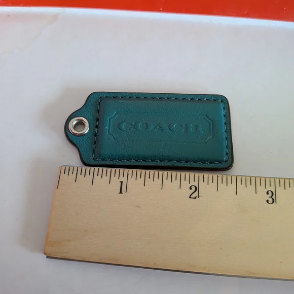 Coach Teal Green Leather‎ Bag Charm Tag with Silver Grommet