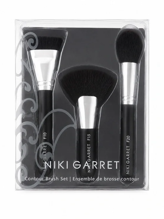 Niki Garret Contour Brush Set Makeup Brushes Highlighting Fan Black Silver