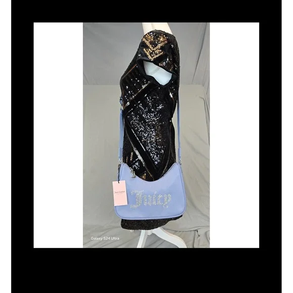 Juicy Couture Periwinkle Rhinestone Logo Shoulder Bag NWT Y2K Baguette Purse