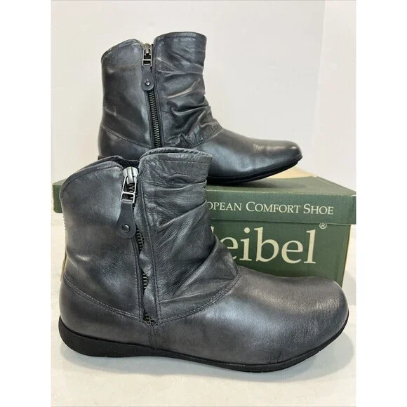 Josef‎ Seibel NEW Gray Leather Side Zip Ankle Boot Bootie EU 37 US 6-6.5 Comfort