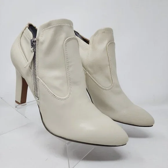 Franco Sarto Pumps Womens 9.5 Beige Kaye Pointed Toe Cream Booties Heels Zip