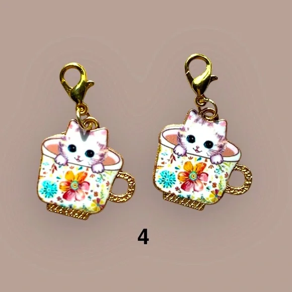 1 Cat Teacup Charm Keychain, Backpacks, & etc