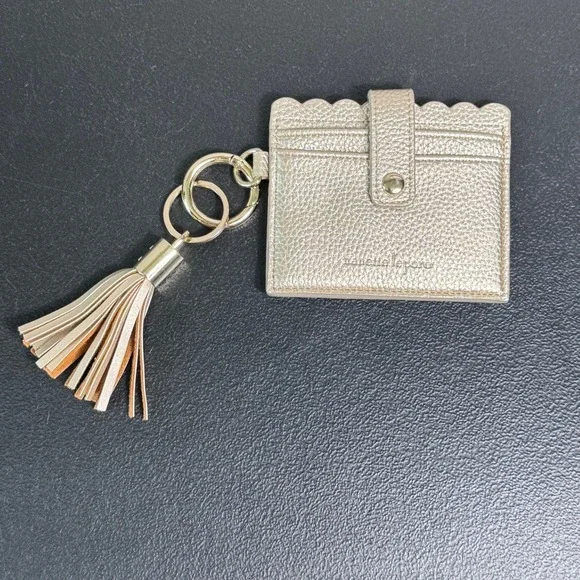 Nanette Lepore Metallic Champagne Gold Scalloped Card Holder Keychain Tassel